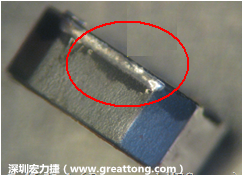 使用錫(Sn)鍍層的電源電感器(Power Inductors)，經(jīng)過(guò)推力測(cè)試后，其焊點(diǎn)還保留在零件的端點(diǎn)上，所以推力比較高。