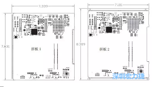 如圖11所示在兩種拼板中PCB單元的邊條位置不同，拼板1中邊條在長(zhǎng)邊方向，而拼板2中邊條在短邊方向-深圳宏力捷