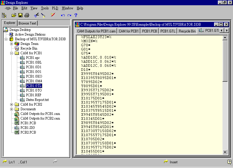要檢查各Gerber輸出文件，則在瀏覽器中打開CAM Output for PCB1，即可看到一系列Gerber輸出文件。