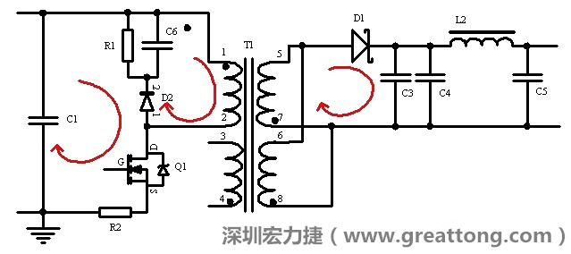 元件布局的時(shí)候，要優(yōu)先考慮高頻脈沖電流和大電流的環(huán)路面積，盡可能地減小,以抑制開關(guān)電源的輻射干擾