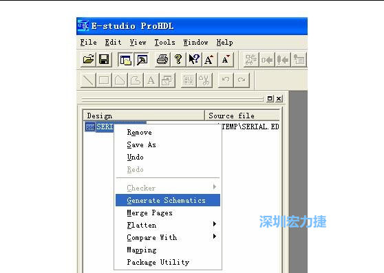 4．右鍵點(diǎn)擊 Serial.EDF 文件，選擇 Generate Schamatics：