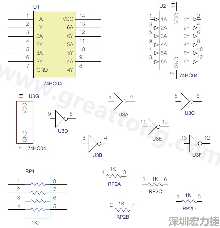 圖1 半導(dǎo)體元件供應(yīng)商所畫的電路圖符號(hào)是模擬元件的接腳圖，而非訊號(hào)流程。