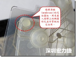 橡膠薄膜(membrane)的定位圓柱，可以用來塞入塑膠上的橢圓形孔洞，最為緊配的定位之用。