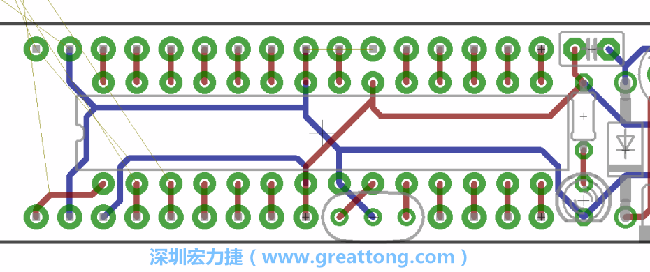 如果可以的話盡量讓接地線保持在電路板的背面，這樣它們就可以在可能范圍內(nèi)和最大的接地面連結(jié)在一起。