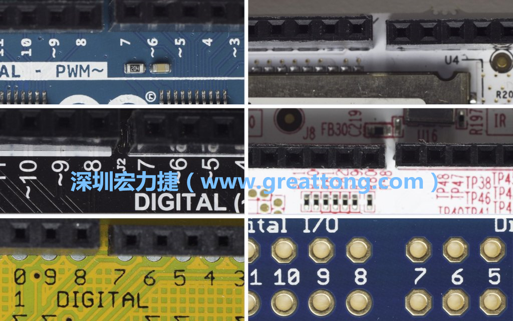 各種不同尺寸的Arduino上第7、8腳位的間距。