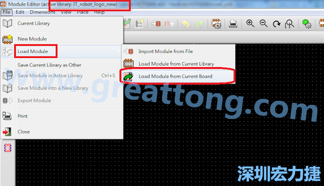 進(jìn)入Module Editor去載入其他Footprint(Module)進(jìn)來， 從目前的Active library (不過要先選取一個Current library ) 載入Module 或從目前正在編輯的PCB載入Module。