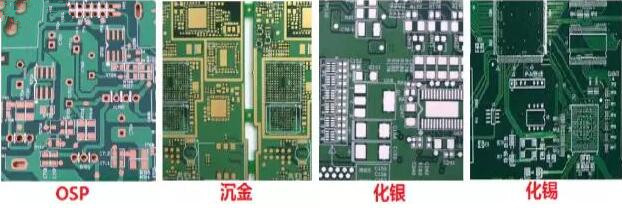 表面工藝分：熱風(fēng)整平，沉金， 化銀， 化錫， OSP 等幾種表面工藝